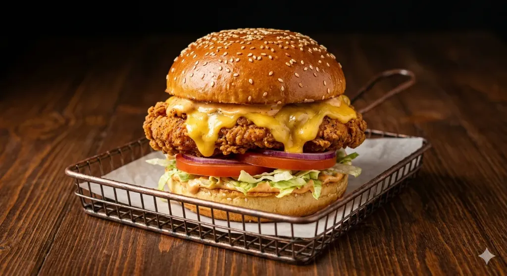 Double chick'n cheddar burger